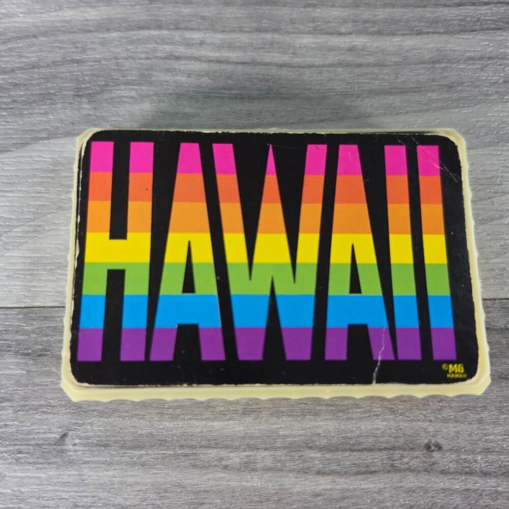Vintage 1980s Hawaii Rainbow Playing Cards Bridge Deck Plastic Case Sears Tag